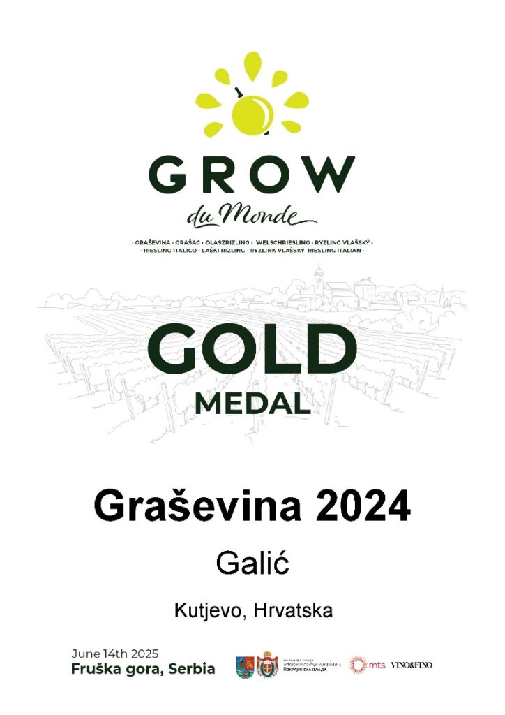 Galić Graševina 2024 dobitnica zlatne medalje na GROW du Monde