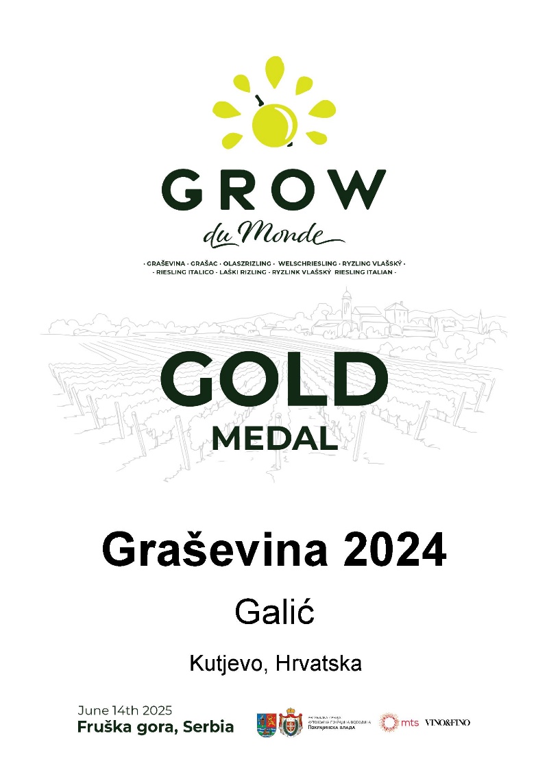 Galić Graševina 2024 dobitnica zlatne medalje na GROW du Monde