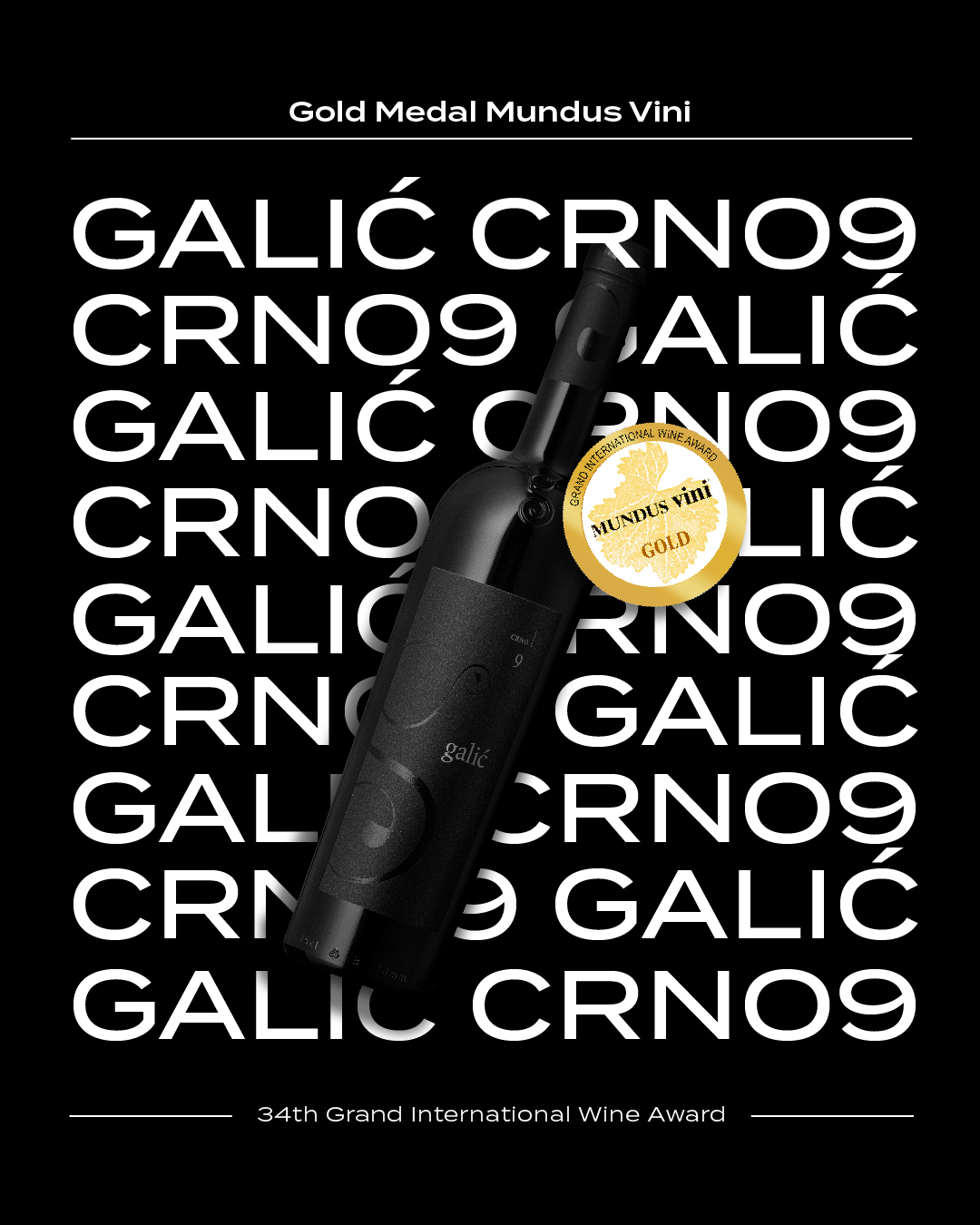 Veliko priznanje za Galić vinariju na Mundus Vini: Crno9 dobitnik zlatne medalje
